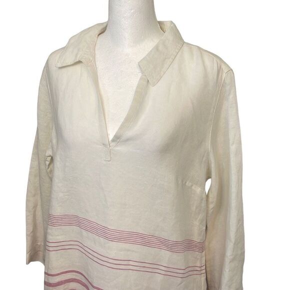 Sigrid Olsen Linen Tunic Top Cream/Pink/Lavender Striped Size Small - Picture 2 of 8